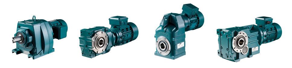 Fenner M, C, F & K Series product images; green and silver gearboxes