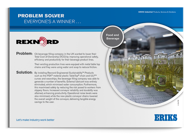 Rexnord TCO Reduction for Food and Beverage transporting drinks