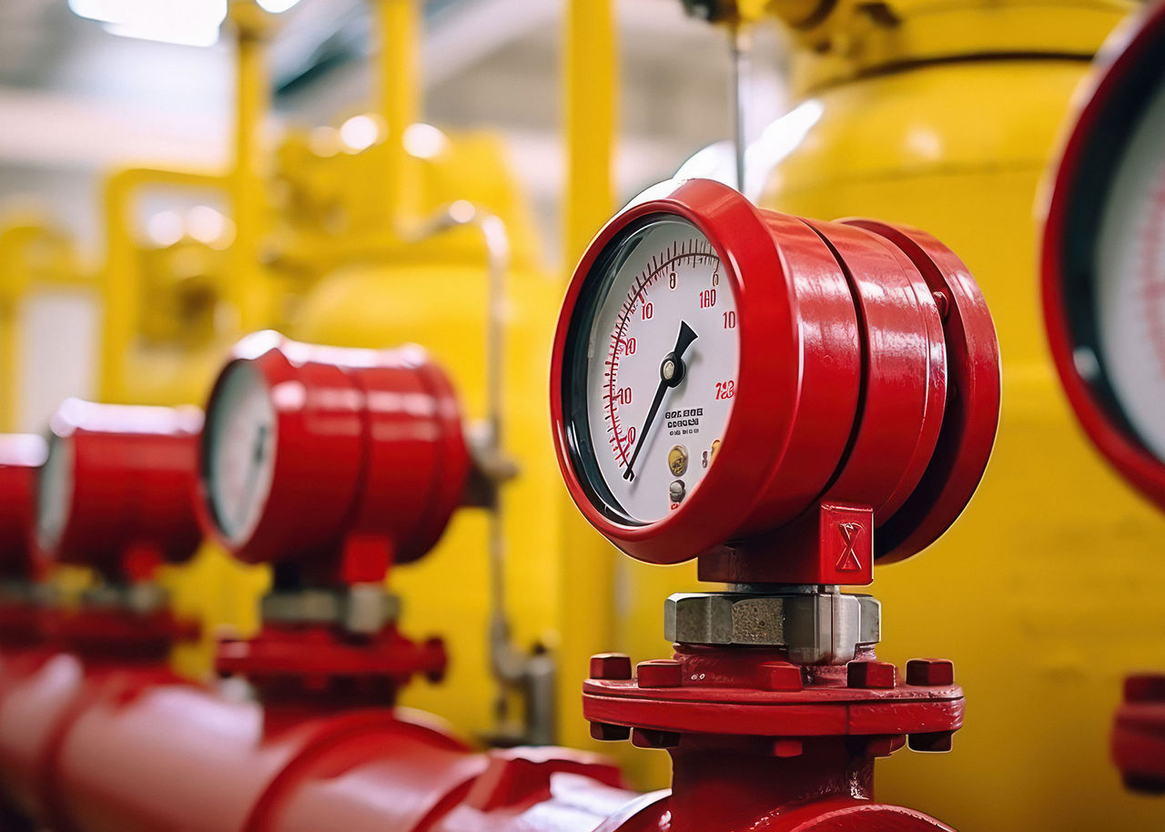 Hiss! Boo! Red color pressure meter on yellow gas tank