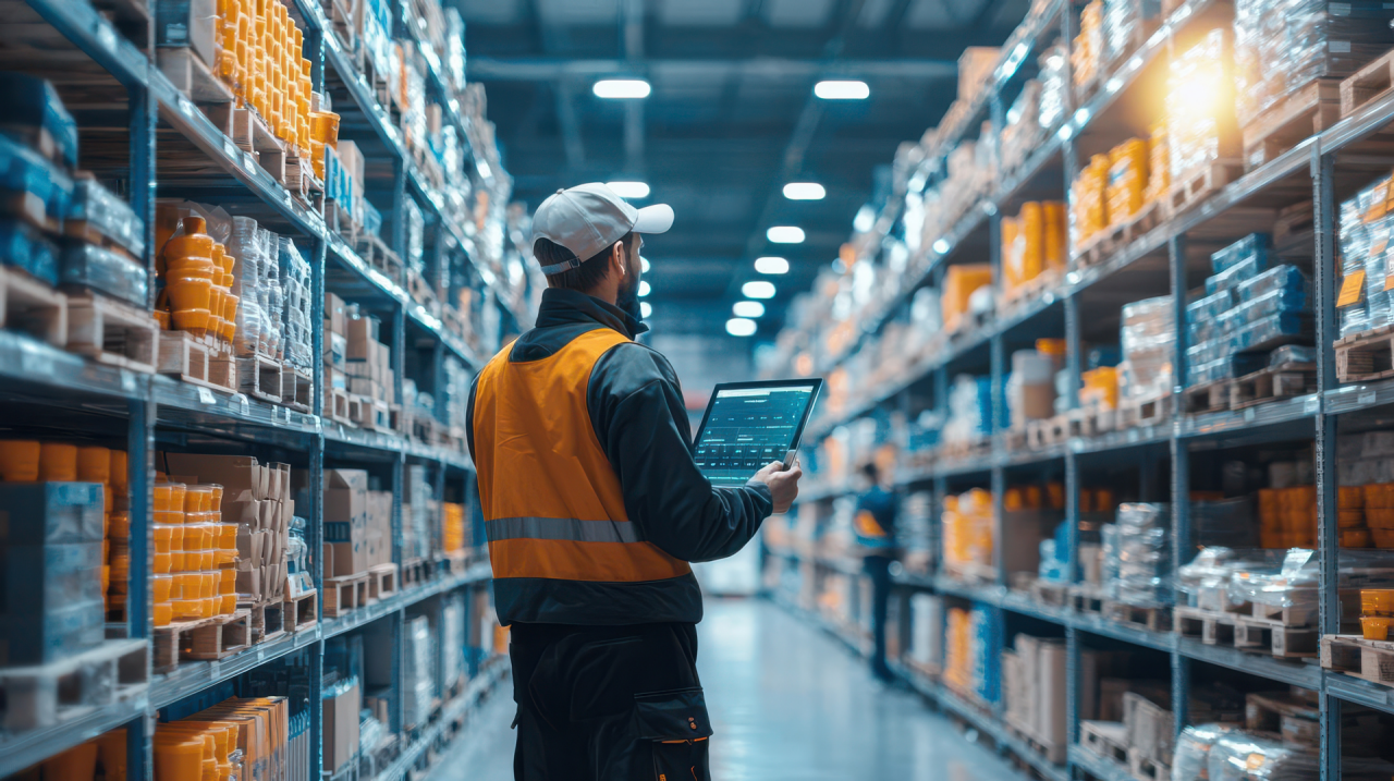 The savings aren't even the best part Warehouse worker checking stock levels on a digital screen while walking between aisles, mobile inventory, on-the-go solutions