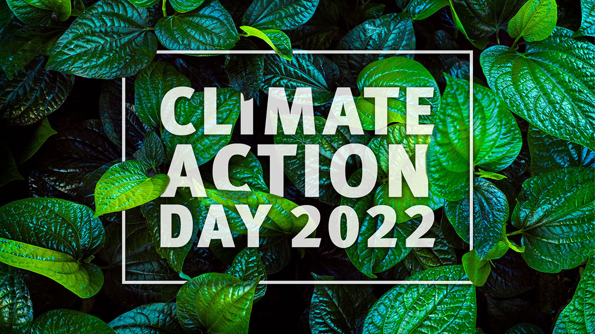 Climate Action Day 2022 on a background of leaves