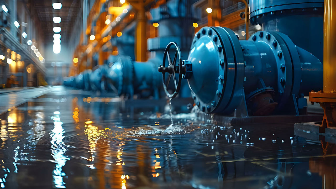Delivering significant savings on a tray Highlight default water pump view in large power plant for emphasis. Concept Industrial Equipment, Power Plant Setup, Water Pump Technology, Energy Sector Operations, Machinery Showcase