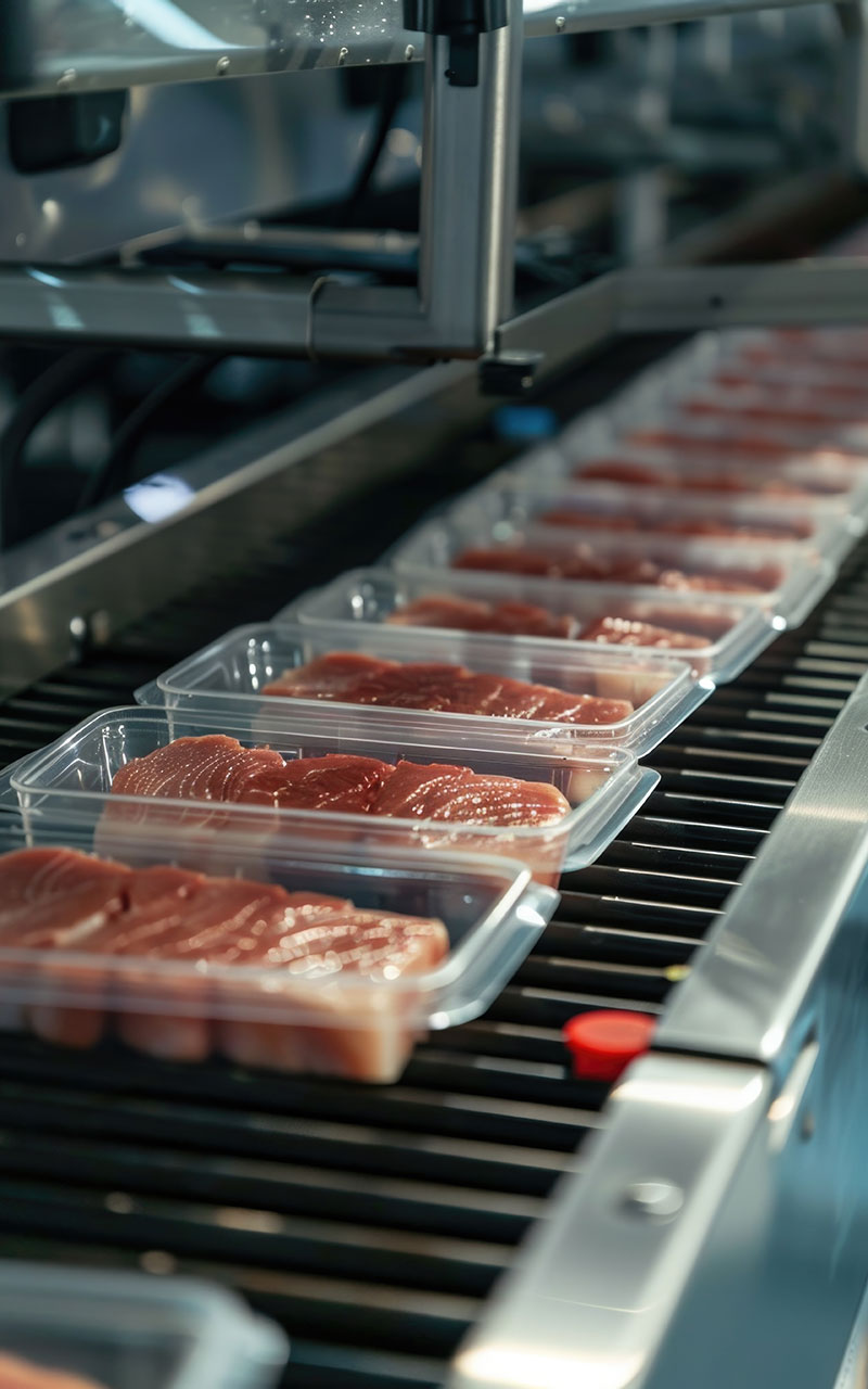 Taking Control of Leaking Valves with Spira-trol™ Meat being transported along conveyor belt