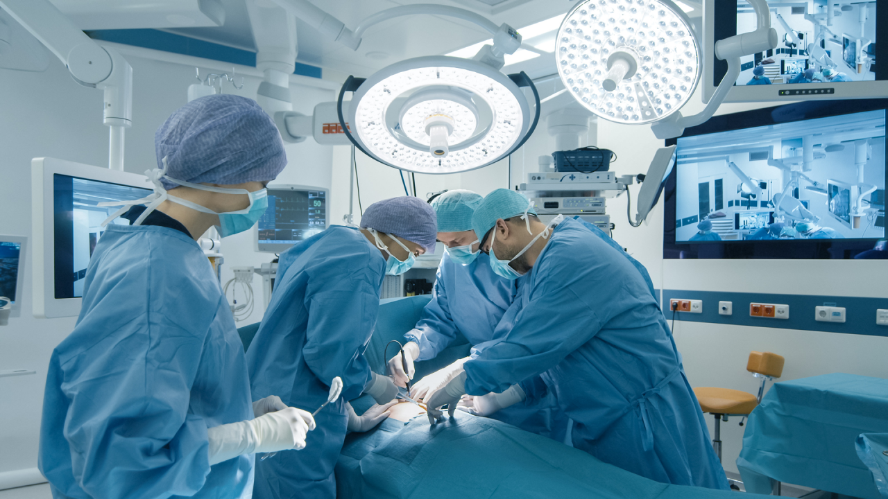 Keeping Hospital Air Handling Units Safe and Compliant Medical Team Performing Surgical Operation in Bright Modern Operating Room