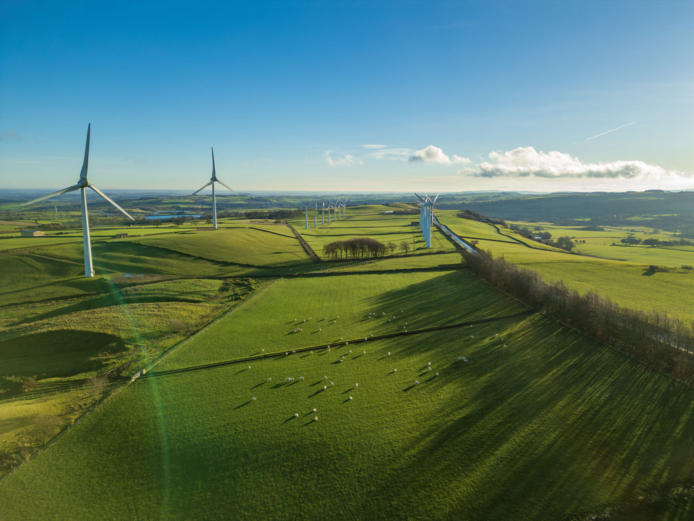 4K Aerial Photo of Royd Moor Wind Farm, Thurlstone, Sheffield, South Yorkshire, England, UK, Dec 2023 Wind farm in the UK Countryside
